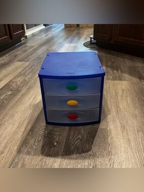Blue 3-Drawer Plastic Storage Organizer with Colored Pulls